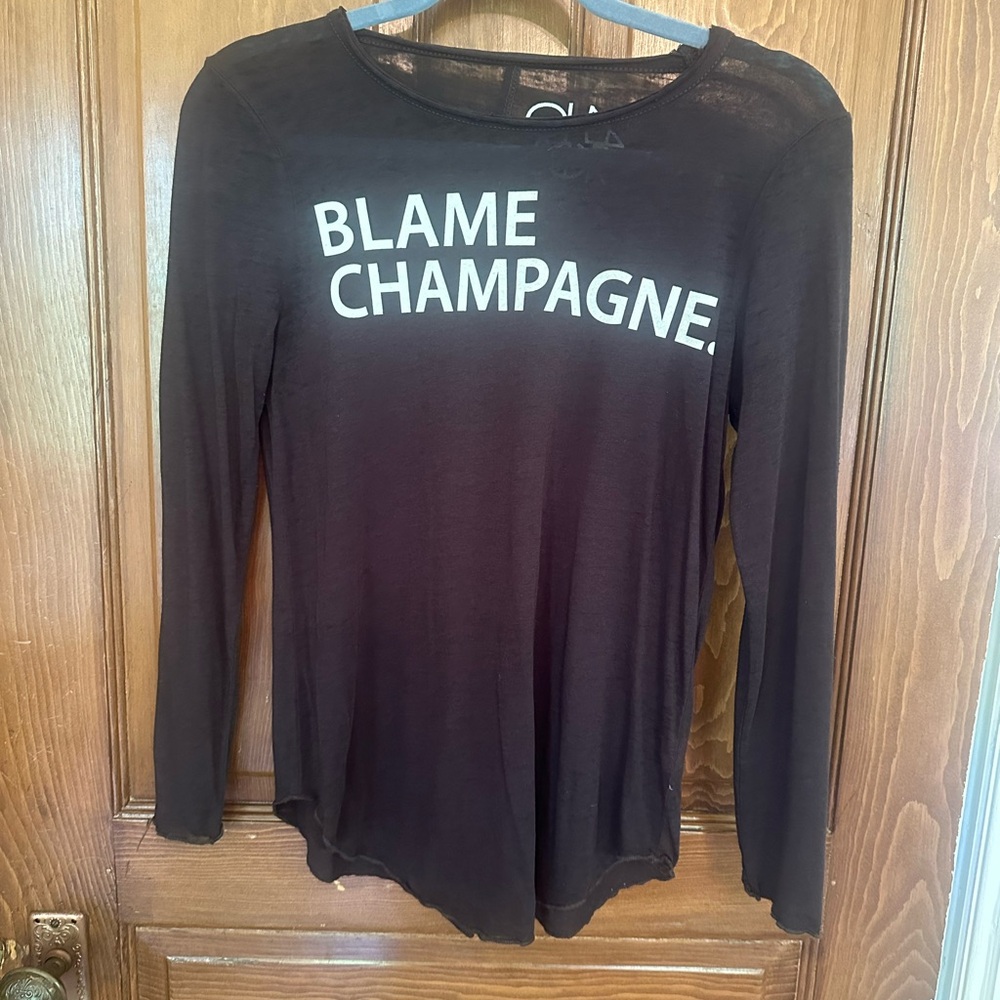 Black Long-Sleeve Graphic Tee - "BLAME CHAMPAGNE"